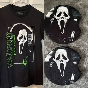 Scream Hot Topic Ghost Face Graphic T-Shirt, Size Small & Car Cup Coasters